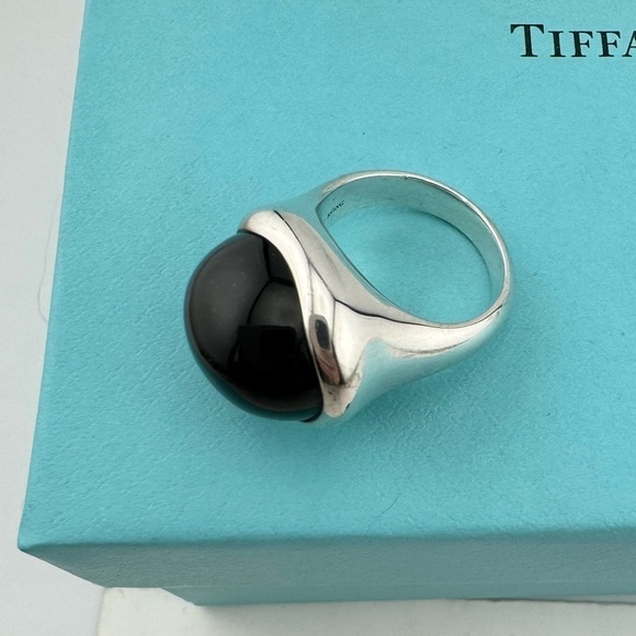 Tiffany & Co. Elsa Peretti Black Jade Cabochon Ring 15.5mm Size 5 - Picture 1 of 8